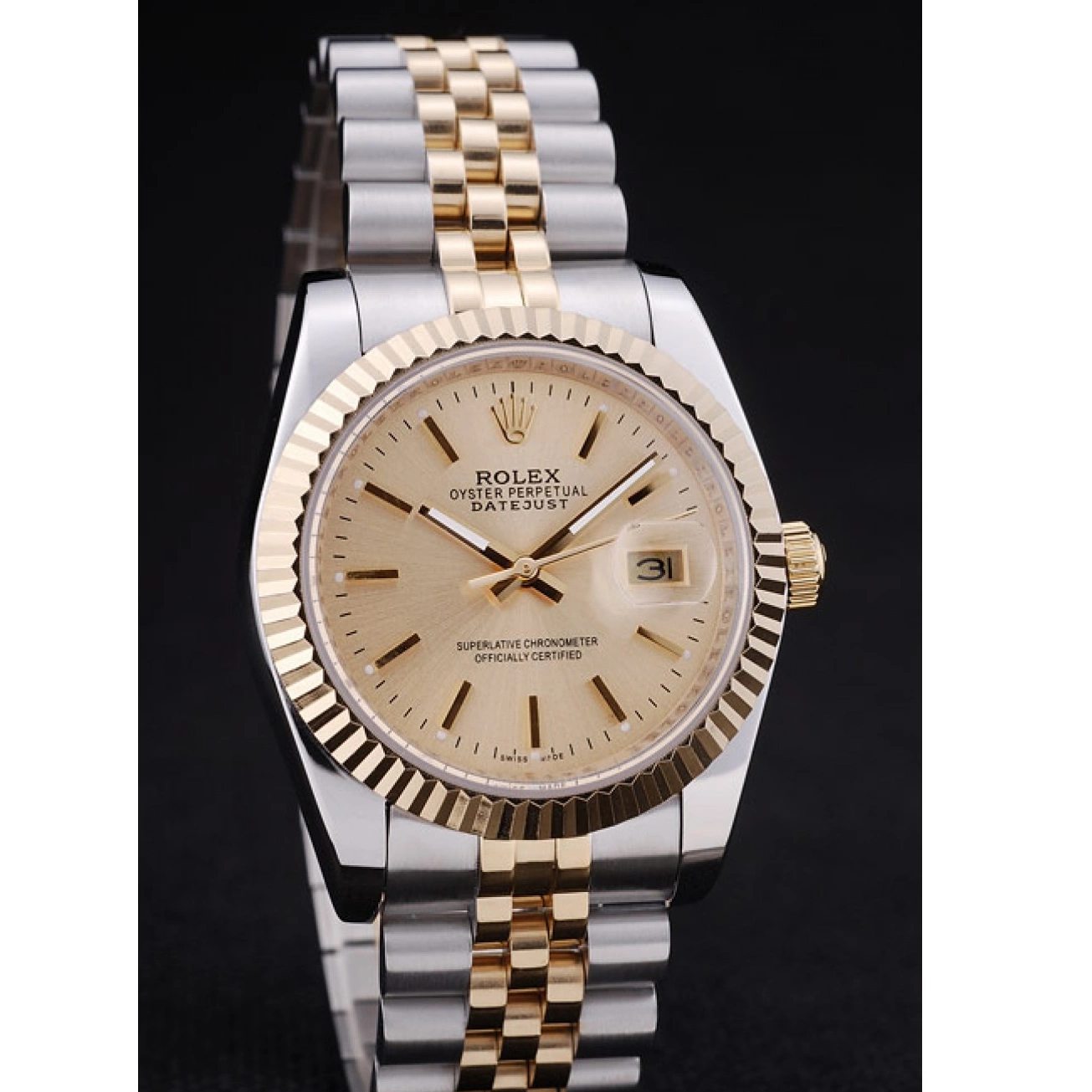 Aaa replica Datejust Ribbed 7450 Dial Rolex Bezel Gold 0820